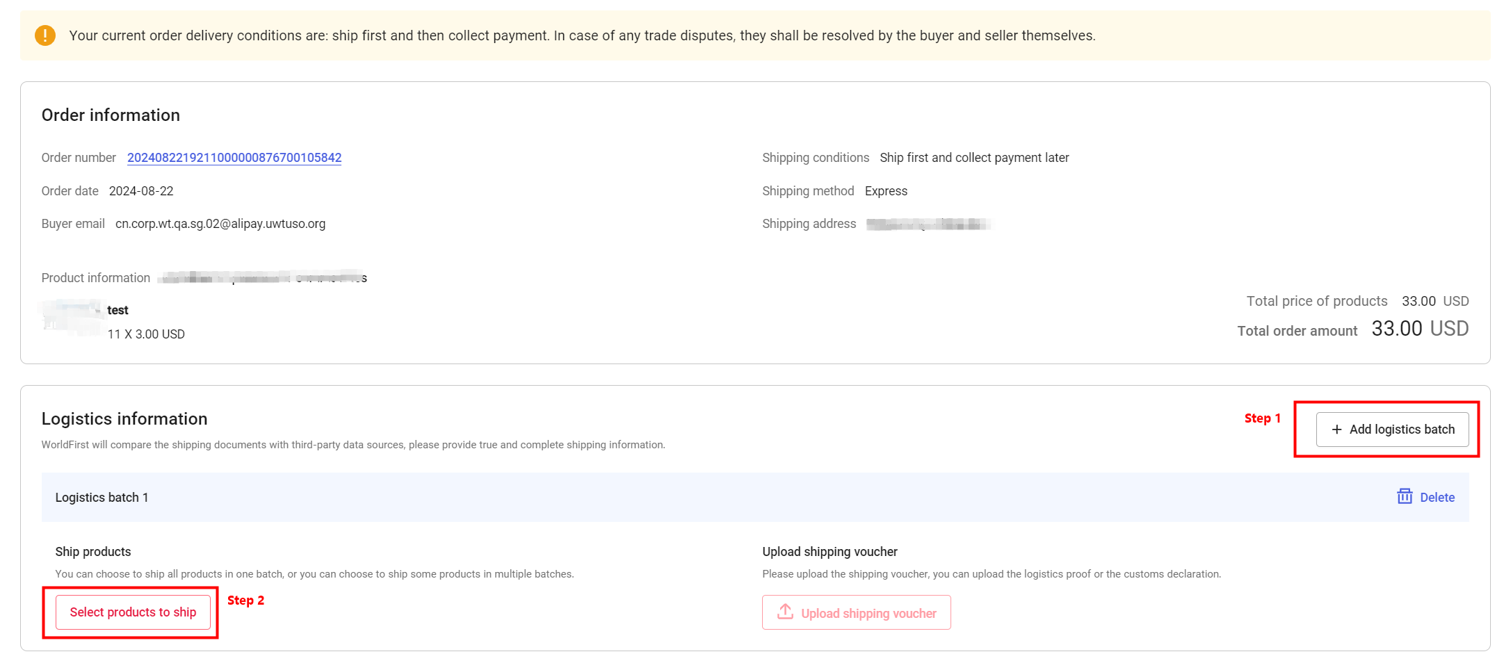 Select Products to Ship 1