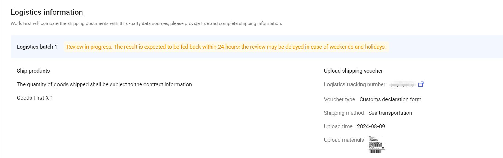 Shipment Review Status