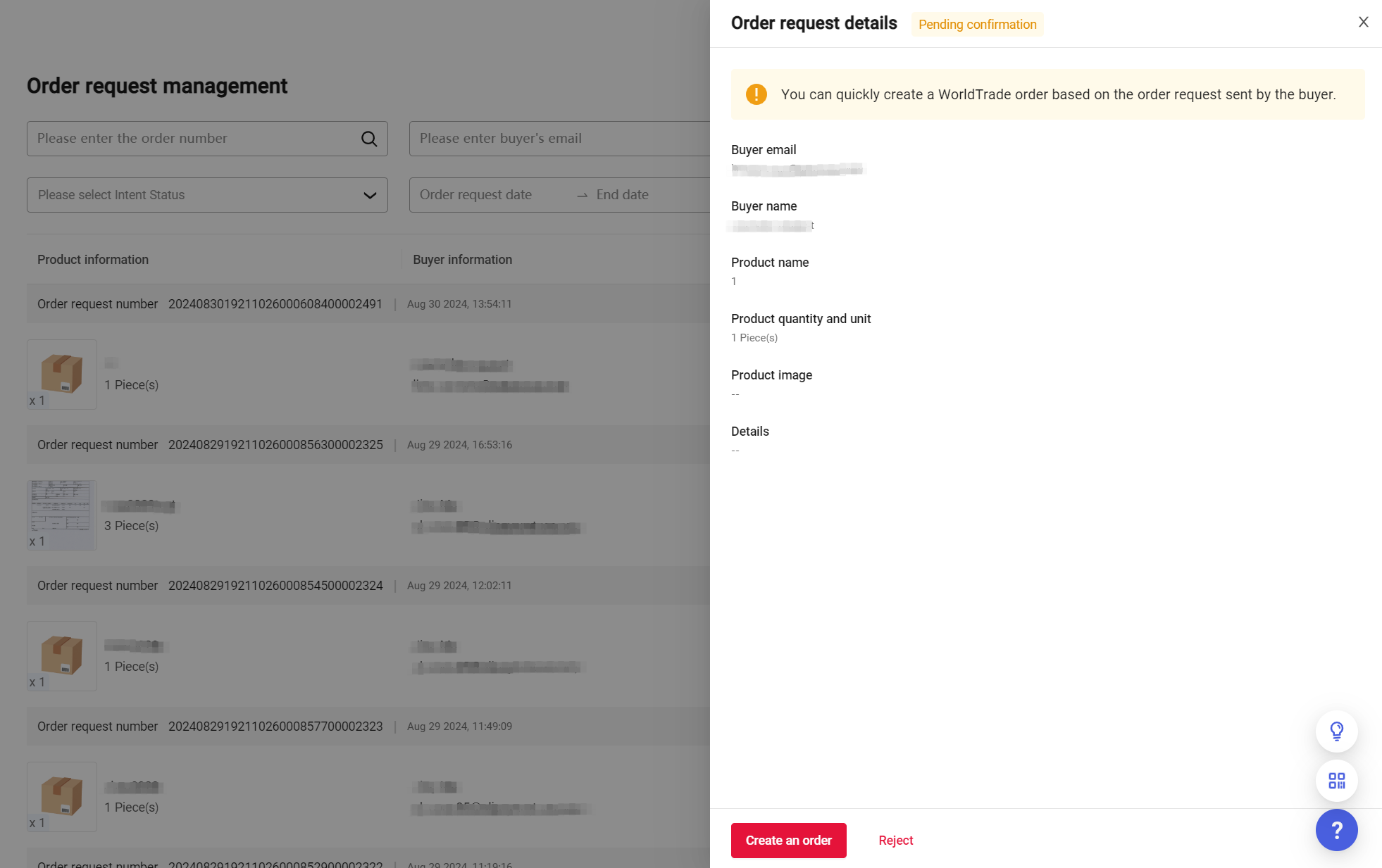Order Request Details