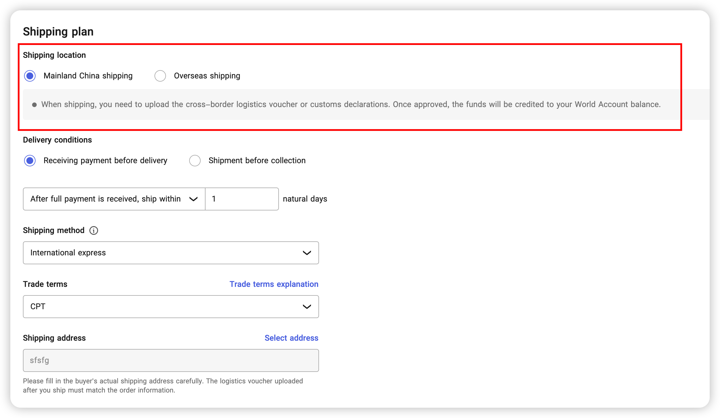 Select Shipping Location